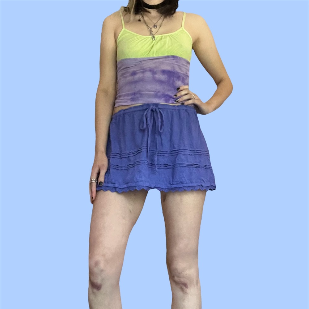 Vintage y2k Indigo Tiered Lacy Microskirt
